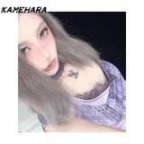 Joskaa Japanese Sweet Spicy Girl Y2k Style Purple Lace Patchwork Short Sleeved Top for Women Design Niche Light Short T-shirts