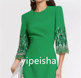 Joskaa Customized Jiayigong Jersey Beading Tassel Valentine's Day A-line O-Neck Bespoke Occasion Gown Midi Dresses Saudi Arabia Sequine (PRE-ORDER)