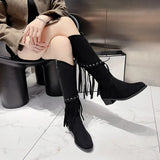 Joskaa Luxury Shoes for Women 2025  Fashion Bohemia Knee-length Women's Boots New Pointed Tassels Faux Suede Boots Ladies Platform Shoes