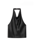 Joskaa Women Fashion Satin Flowing Halterneck Tank Tops Sexy Backless With Button Female Camis Mujer