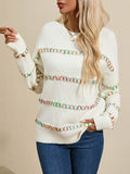 christmas outfit Joskaa Long Sleeves Loose Contrast Color Round-Neck Pullovers Sweater Tops