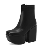 thanksgiving outfit Joskaa Patent Leather Women Ankle Boots Toe Chunky Heels 12cm Platform Hill Size 46 47 48 Sexy Dating Bota