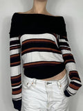 Joskaa Off Shoulder Striped Print Sweaters