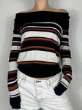 Joskaa Off Shoulder Striped Print Sweaters