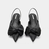 Joskaa 2024 Fashion Shoes Female One Pedal Women's Pumps Summer Pointed Toe Bow Tie Sexy Dress Party Shoes Ladies Shallow Chunky Heels