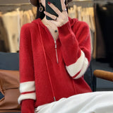 christmas outfit Joskaa Autumn Winter Women Hoodie Collar Sweater Merino Wool Half Zipper Casual Thick Pullover Cashmere Knitted Coat Fashion Tops