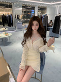 Joskaa 2025 Woman Solid Patchwork Lace Shirt Dress Elegant Long Sleeve Y2k Mini Dress 90s Party Club Korean Fashion Dress Female