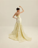 Joskaa Customized Canary Yellow فساتين سهرات Strapless Mermaid Vestidos De Fiesta Three-dimensional Feather Wedding Dress-(PRE-ORDER)