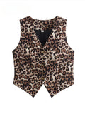 Joskaa Women's Vest 2024 Fashion Leopard Summer V-Neck Single-breasted Vest Top Ladies Casual Cropped Sleeveless Coat New In Vests