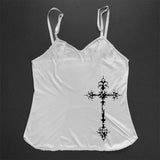 Joskaa Y2K Gothic Grunge Punk Aesthetic Print Lace Camisole Top Fashion Sexy Sleeveless Slim Chic Crop Top 90s Vintage Rock Women's Tee