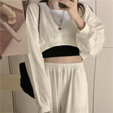 cold weather outfits Joskaa Streetwear Women Sexy Solid Cropped Sweatshirts Oversize Loose Harajuku BF Pullovers Spring Korean Chic Casual Y2k Tops