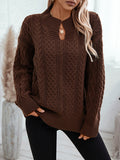 christmas outfit Joskaa Long Sleeves Loose Solid Color Split-Joint V-Neck Pullovers Sweater Tops