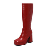 thanksgiving outfit Joskaa Women Knee High Boots Toe Block Heels 10cm Platform 2.5cm Big Size 43 Concise Female Bota