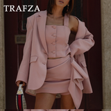 thanksgiving outfit Joskaa 2024 Spring Summer Solid Office Lady Suits Fashion Shrug Single Breasted Blazers+Short Slim Vests+Pleat Mini Short Skirts