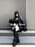 Joskaa Y2k Harajuku Two Piece Sets Women Off Shoulder Square Collar Tshirts + High Waist A-line Mini Skirts Dark Gothic Vintage Outfits