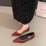 Joskaa New Footwear Fashion Designer Rivet Ladies Flats With Shoes Pointed Toe Shallow Women Flats Boat Shoes Female Slides