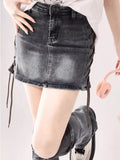 Joskaa Sexy Sweet Girls Vintage Denim Skirt Women 2025 Summer Slim Mini Skirt Korean Fashion Y2k Leggings High Waisted Skinny Skirts