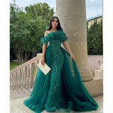 Joskaa Customized Lace Off the Shoulder robes de soirée A-Line Floor-Length Evening Dresses Foramal Evening Draped Wedding Dress-(PRE-ORDER)