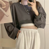 cold weather outfits Joskaa Streetwear Women Sexy Solid Cropped Sweatshirts Oversize Loose Harajuku BF Pullovers Spring Korean Chic Casual Y2k Tops