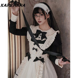 Joskaa Spring Autumn Korean Gentle Style Bow Cos Cute Maid Original Ancient Maid Vestidos Elegant Lolita Y2k Dress Skirt Sets