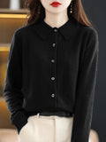 christmas outfit Joskaa Casual Loose Long Sleeves Buttoned Solid Color Lapel Collar Cardigan Tops