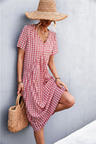 Joskaa Plaid V-Neck Short Sleeve Dress