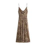 Joskaa Leopard Print Long Dress Women Tulle Backless Slip Dress Woman Summer Sexy Holiday Dresses 2024 Vintage Midi Party Dresses