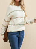 christmas outfit Joskaa Long Sleeves Loose Contrast Color Round-Neck Pullovers Sweater Tops