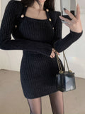 Joskaa 2025 Winter Blue Sexy Slim Bodycon Dress Woman Korean Fashion Elegant Knitted Dress Short Party Y2k Mini Dress Office Lady Chic