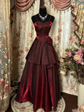 Joskaa Wine Red Straps Sweetheart Vintage Style Party Dress, Wine Red Prom Dress BBD  (PRE-ORDER)