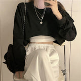 cold weather outfits Joskaa Streetwear Women Sexy Solid Cropped Sweatshirts Oversize Loose Harajuku BF Pullovers Spring Korean Chic Casual Y2k Tops