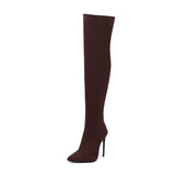 thanksgiving outfit Joskaa Design Thigh Boots Pointed Toe Stilettos Sexy Stretch Female Booties Size 45 46 47 48 Fashion Party Shoes