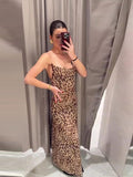 Joskaa Leopard Print Mesh Sling Dress Women Sexy Backless Sleeveless Hip Package Female Dresses 2024 Summer Lady Evening Party Robes