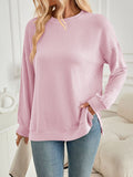 christmas outfit Joskaa High-Low Long Sleeves Pleated Solid Color Split-Joint Split-Side Round-Neck Sweatershirt