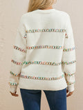 christmas outfit Joskaa Long Sleeves Loose Contrast Color Round-Neck Pullovers Sweater Tops