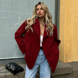 christmas outfit Joskaa Vintage Women Jackets Wine Red Casual Suit Coat Women Loose Turndown Collar Jacket Coats Autumn New Fashion Streetwear Outerwear