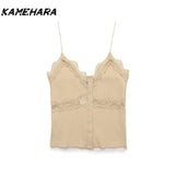 Joskaa Japanese Shibuya Street V-neck Strap Fashion Sexy Solid Color Buckle Lace Ribbed Strap Vest Y2k Tank Top Women 민소ë§?í‹?여성