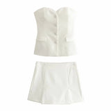 thanksgiving outfit Joskaa 2024 Spring Summer Sexy Solid Women Suits Fashion Strapless Sleeveless Single Breasted Tops+Folds Mini Shorts Skirts