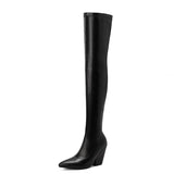 thanksgiving outfit Joskaa Thigh Boots 60cm Shaft Pointed Toe Block Heel 9.5cm Stretchy Booties Sexy Party Big Size 47 48