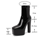 thanksgiving outfit Joskaa Ladies Mid Calf Boots Stretchy 13cm Toe High Heel 15.5cm Platform Hill 6cm Slip On Big Size 43 Party