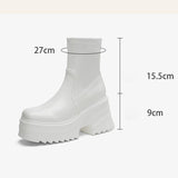 thanksgiving outfit Joskaa Patent Leather Women Ankle Boots Toe Chunky Heels 9cm Platform Hill Size 42 43 Fashion Party Booty