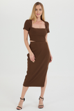 Joskaa Ribbed Square Neck Crop Top Slit Skirt Suits