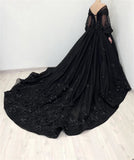 Joskaa Puffy Sleeve Prom Dress Luxury 3D Flower Long Train Vestidos De Fiesta Gothic Ball Gown Wedding Dress فساتين سهرة-(PRE-ORDER)