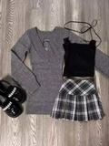 Joskaa Autumn Japanese Sweet Lolita outfits 3 Piece Set Women Casual Knitted Cardigan+ Sexy Slim Lace  Vest Tops+ High Waist Cake Skirt