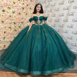 Joskaa Princess Ball Gown Party Dresses Sweet Off Shoulder Green Vestido De Gala Noche Mujer Floor-Length Organza Dress Women-(PRE-ORDER)