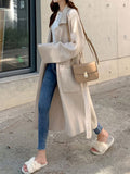 christmas outfit Joskaa Long Sleeves Loose Pockets Solid Color Tied Waist Notched Collar Cardigan Coats