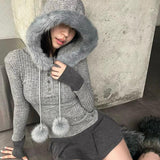 Joskaa Korean Y2K Kawaii Casual Sweater Winter Warm Women's Attitude Interesting Cute Clothing Maiden Personality Fashion Punk Knitwear