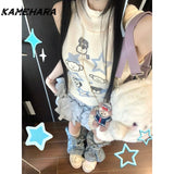 Joskaa Summer Hot Girl Y2K Subcultural Tank Top Hooded Dog Coat Top Millennium Hot Girl Puff Cake Half Skirt Two Piece Set