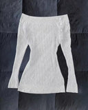 Joskaa Casual solid color knitted sweater button decoration retro Y2K long sleeve top one shoulder rock high street punk womens sweater