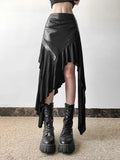Joskaa Harajuku Cyber Punk Skirt Women Dark Academia Gothic Streetwear New Fashion Y2k Irregular Pu Patchwork High Waist Skirt